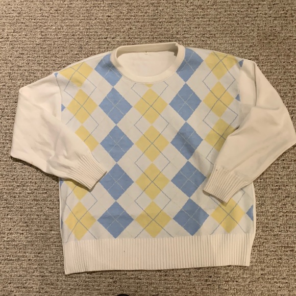 White sweatshirt argyle, super soft, size M - Picture 1 of 3